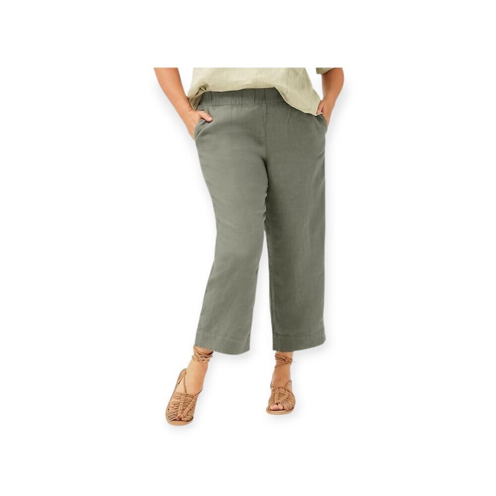 J. Jill Pure Jill Linen Pants Sage Green Straight-Leg Pull-On Stretch Waist M EU